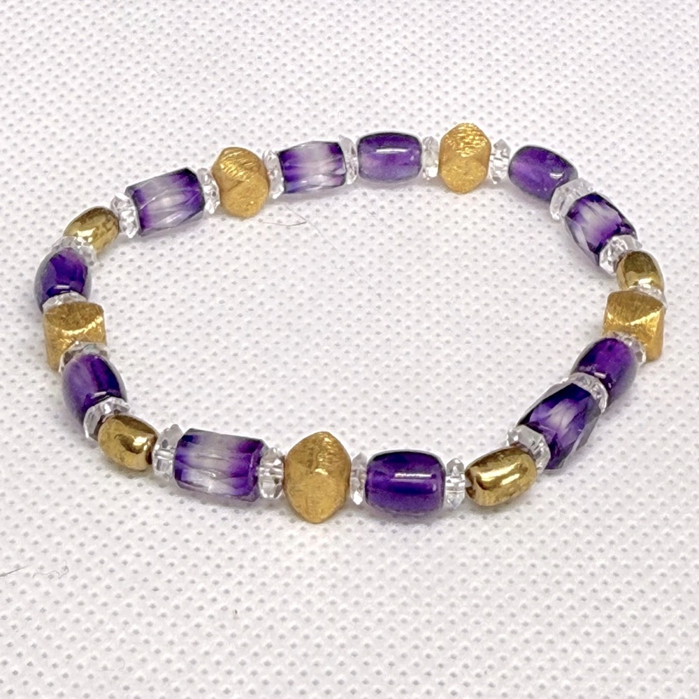 Artisan, Amethyst and faceted crystal stretch bracelet,